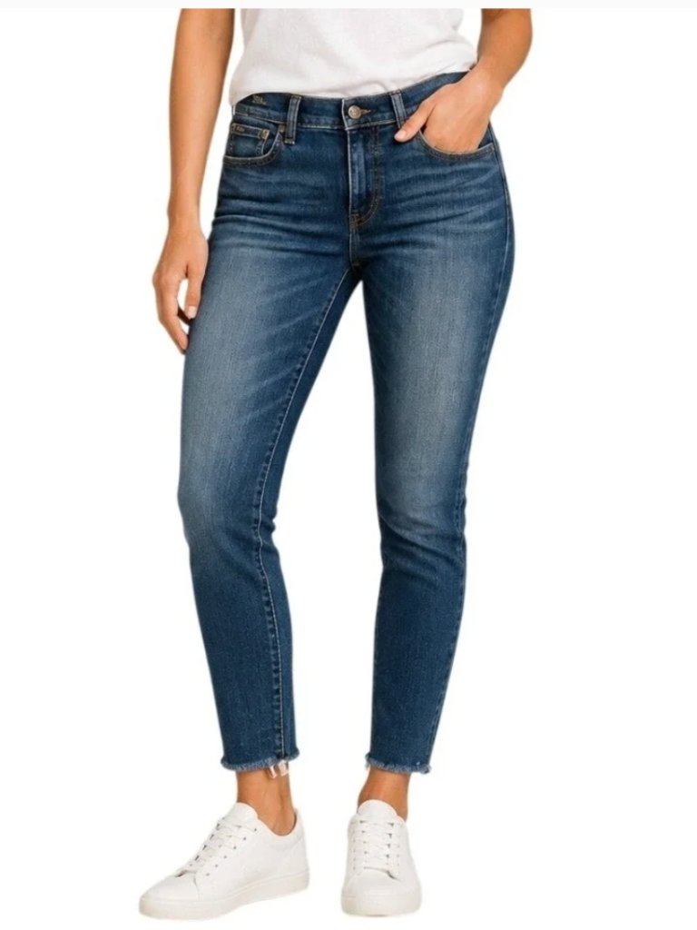 Polo Ralph Lauren Tompkins Mid Rise Skinny Crop Jeans Raw Hem
